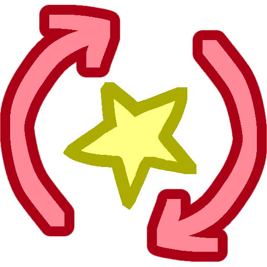 two red arrows circle clockwise around a yellow star